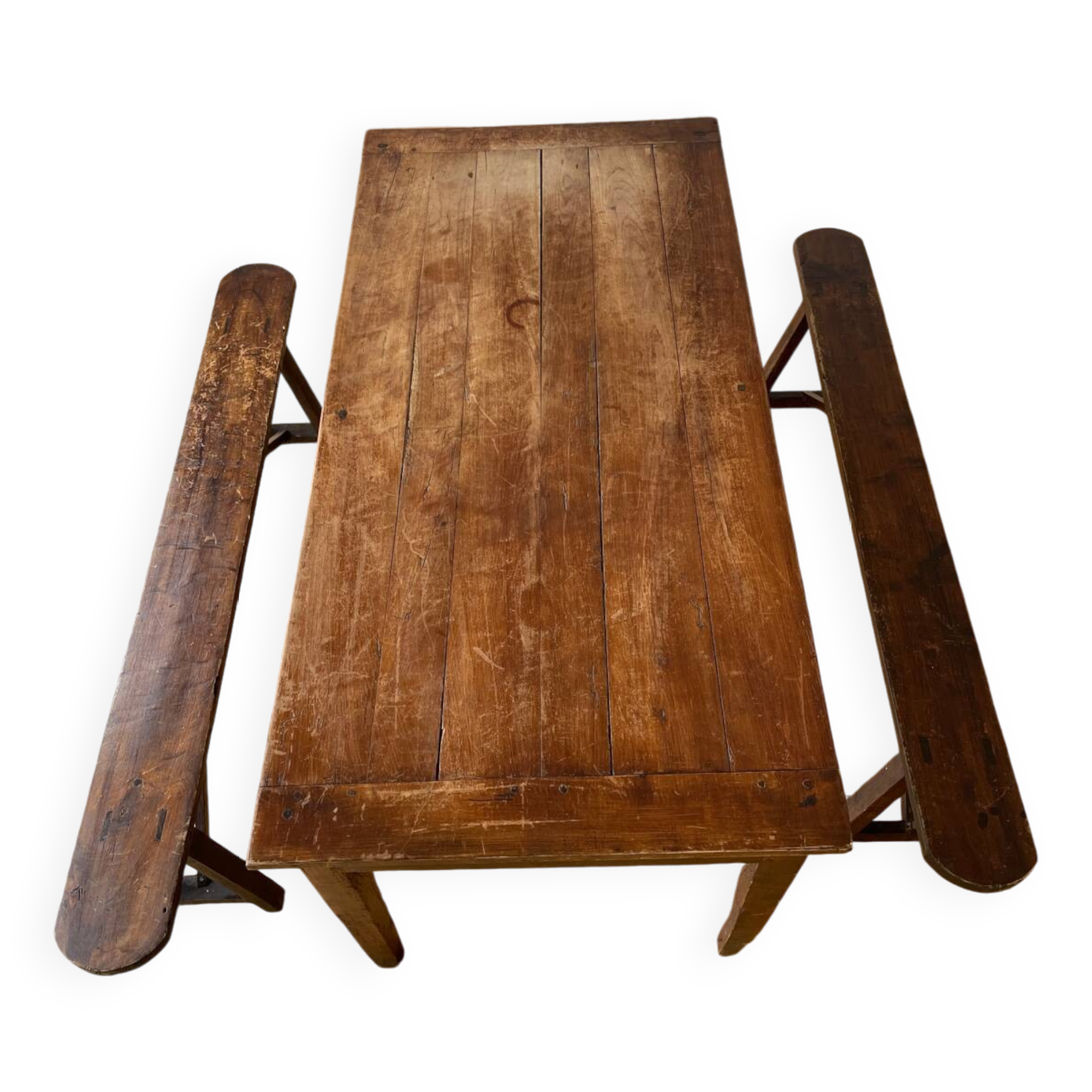 Farmhouse table and two benches