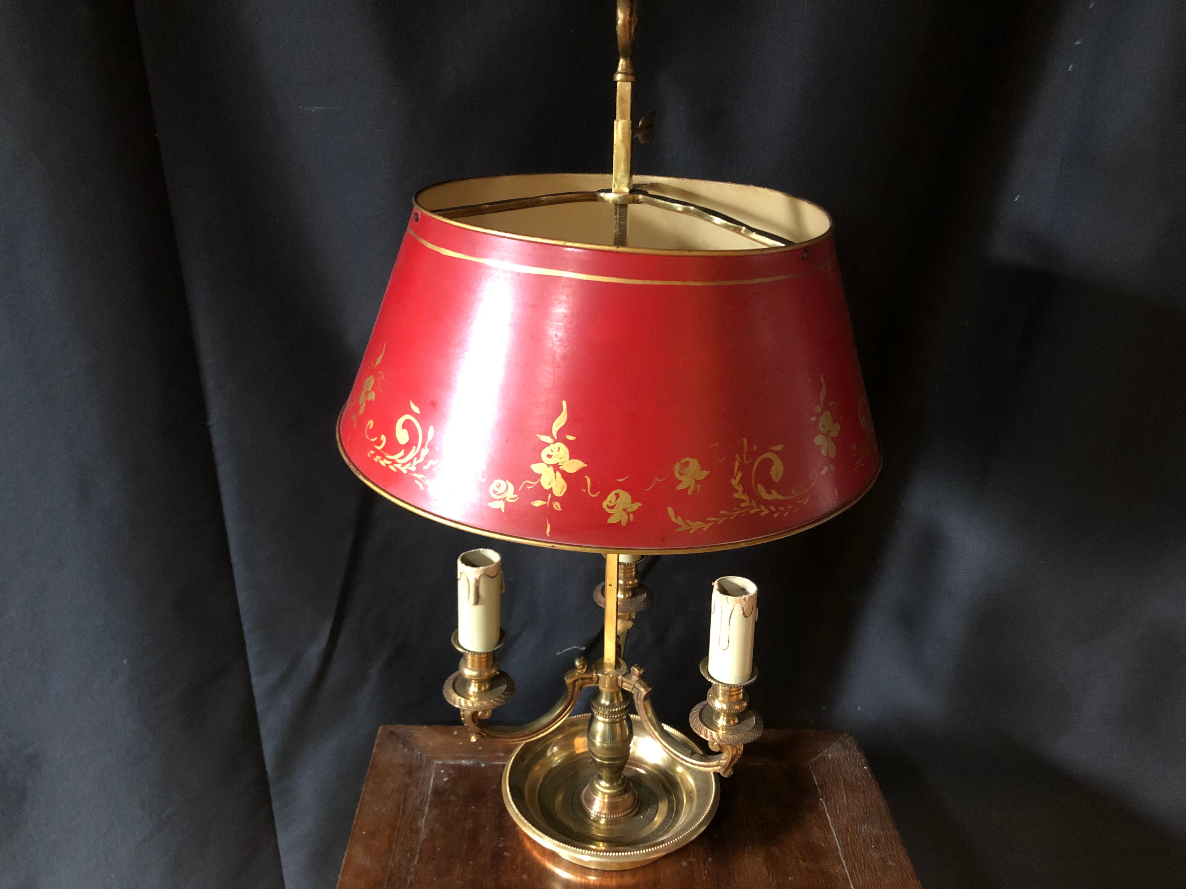 Lamp Bouillotte 19th Bronze Dore 3 Bras De Lumiere