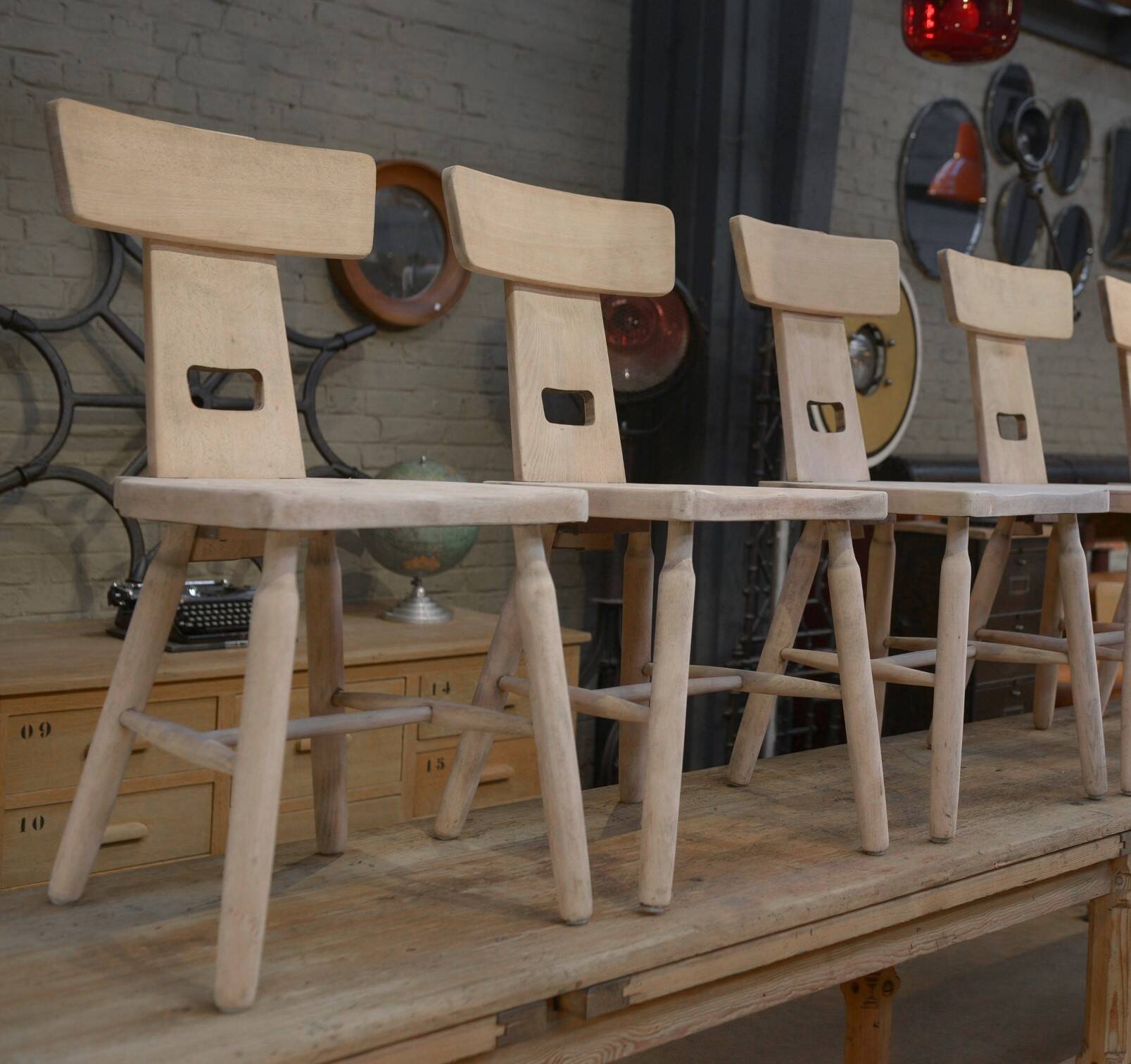 Set of 3 beech chairs 1960