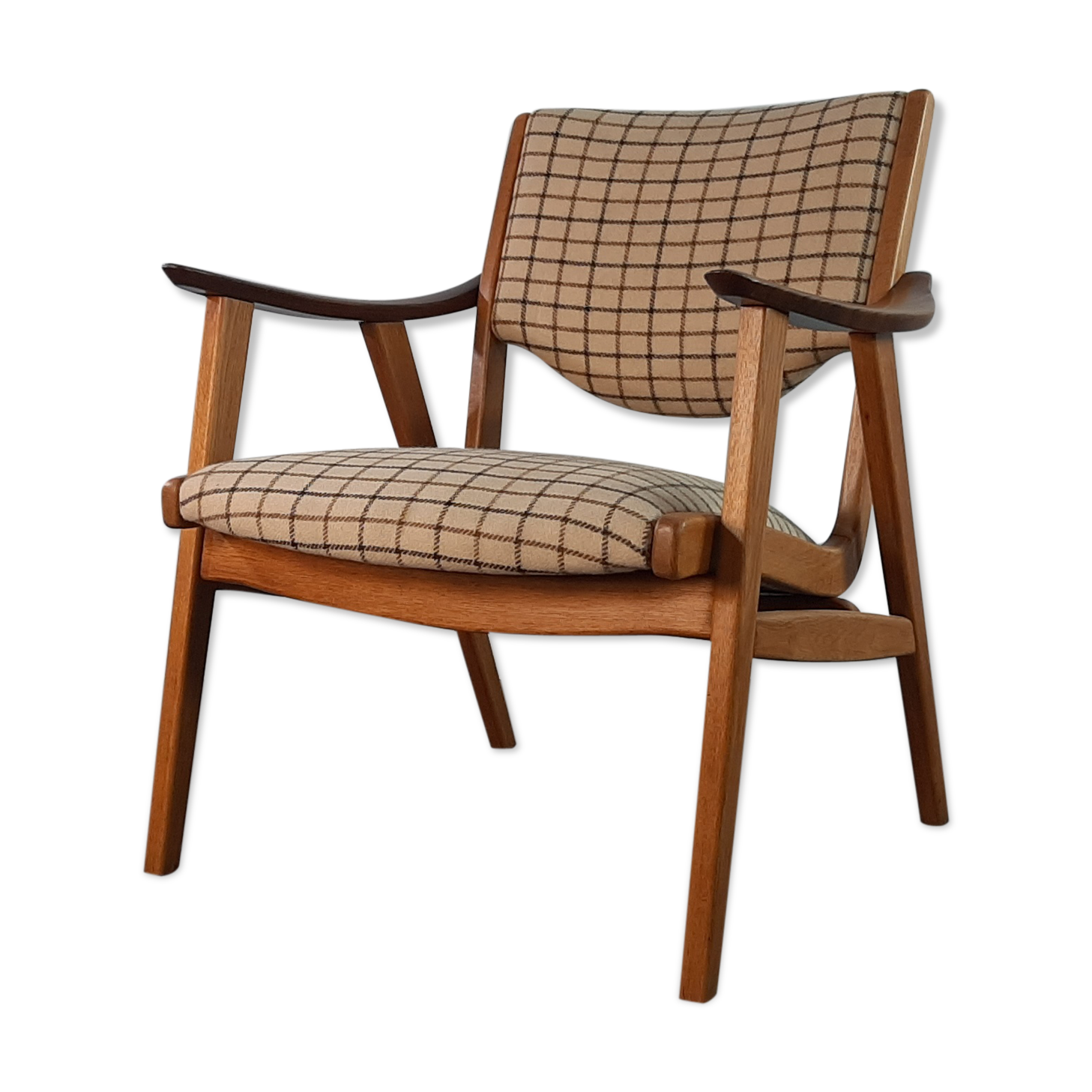 Danish Oak and Wool Chair, Mid-Century Scandinavian 1950s