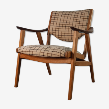 Fauteuil danois en chêne et laine scandinave 1950s