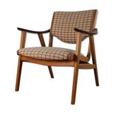 Fauteuil danois en chêne et laine scandinave 1950s