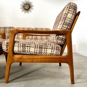 Lot armchairs and sofa 60 years Scandinavian design in vintage blond teak