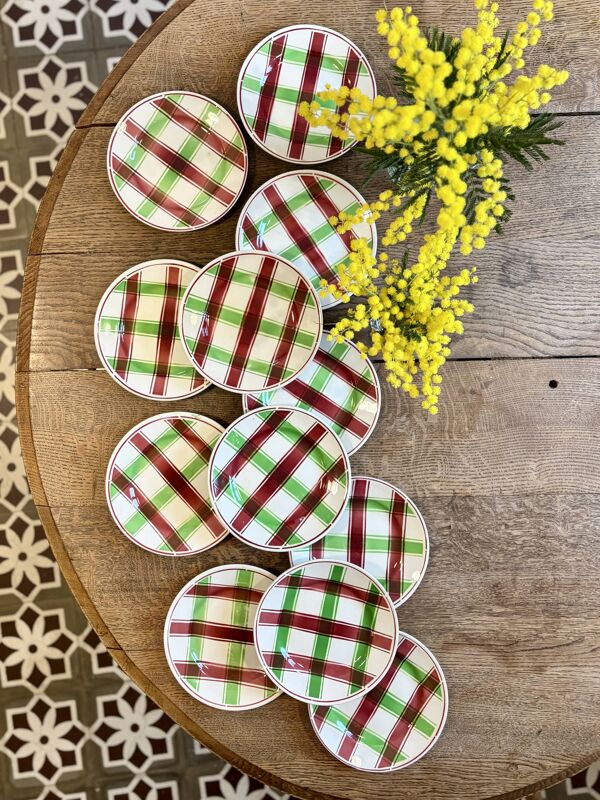 Lot de 12 assiettes dessert anciennes, modèle Sousse de Digoin Sarreguemine