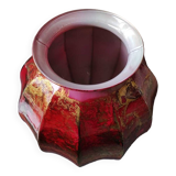 Gadrooned ball vase, in lacquered Art glass. Decor: pink tones of smoke, gold powder inclusions. Signed Sylvie Montagnon. Size 20 x 20 cm