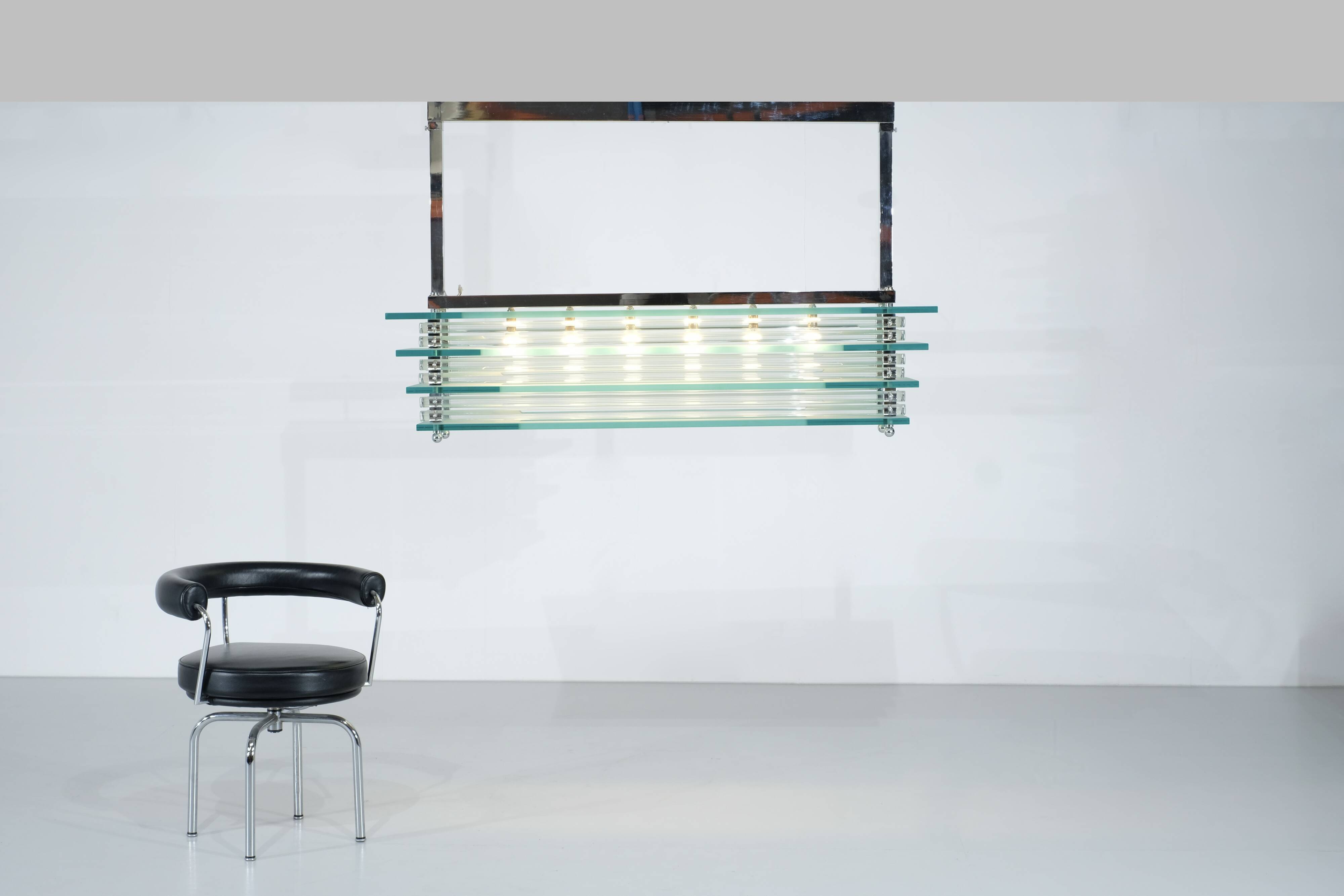 Large suspended chandelier, glass ceiling light, Italy 1970s.