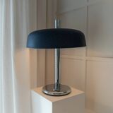 Noir Metal Table Lamp by Heinz Pfaender for Hillebrand - Chrome Base, Textured Shade, 1960s