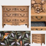 Louis XV style chest of drawers, solid raw oak, 1920.