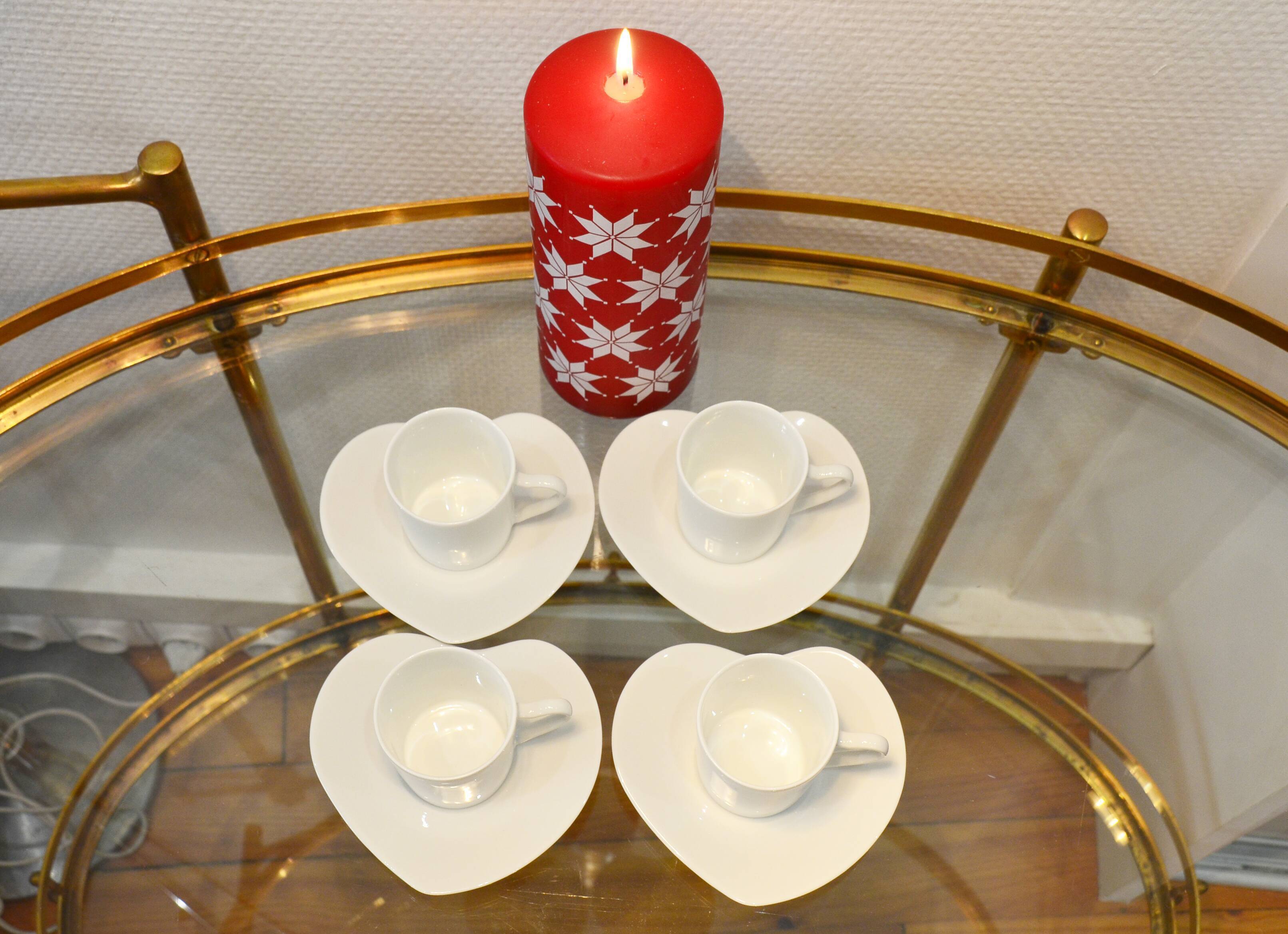 Coffee service Yves Saint Laurent 4 cups heart white porcelain