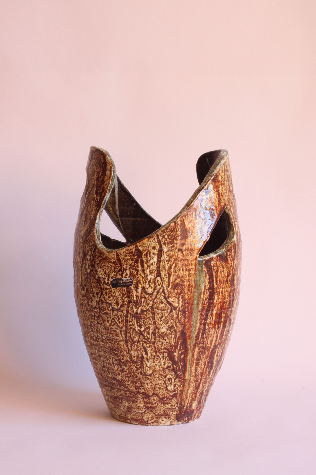 Freeform open worked vase by "Les potiers d'Accolay", France 1970s.