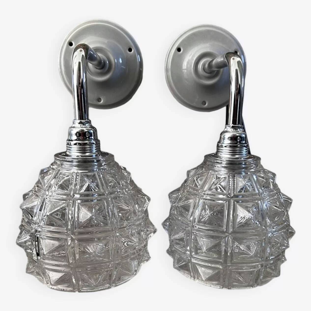 Pair of chrome wall lights