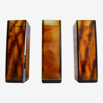 3 vintage vases 80's plexiglass tortoiseshell