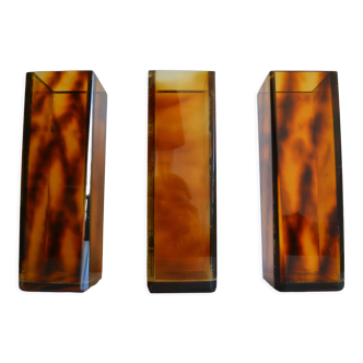 3 vintage vases 80's plexiglass tortoiseshell