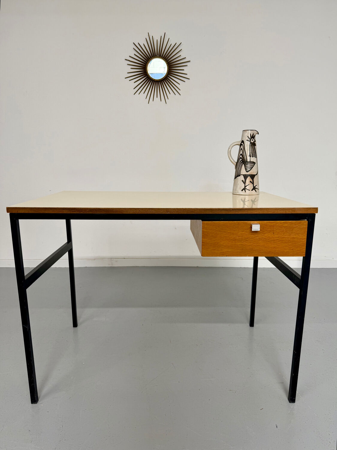 Vintage small desk designed by Pierre Paulin CM217 from the 1960s, wood and metal.