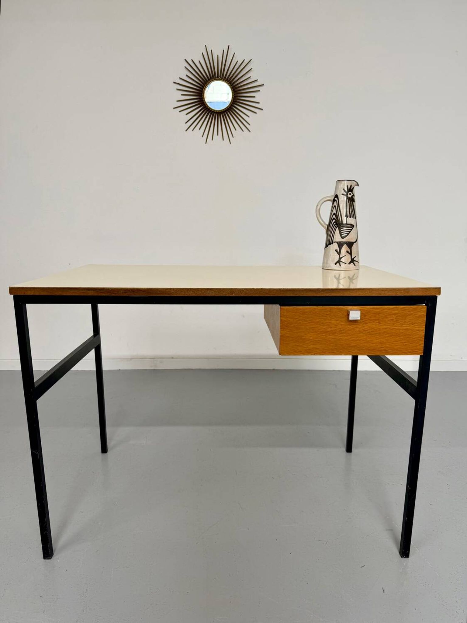 Vintage small desk designed by Pierre Paulin CM217 from the 1960s, wood and metal.