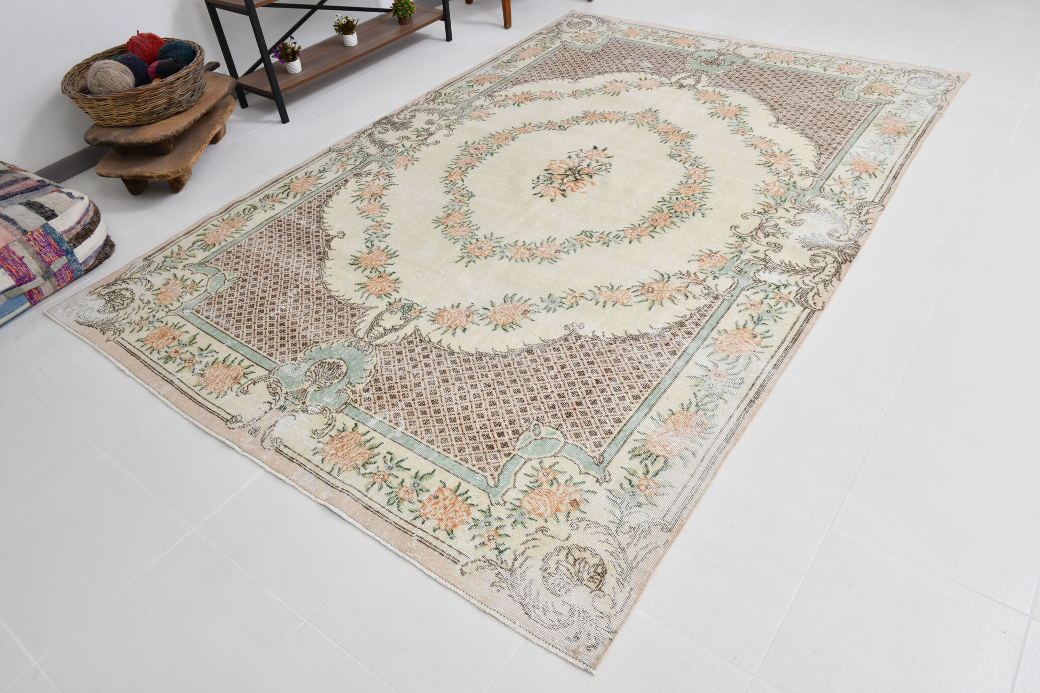 7x10 shades of beige turkish rug, 211x320cm