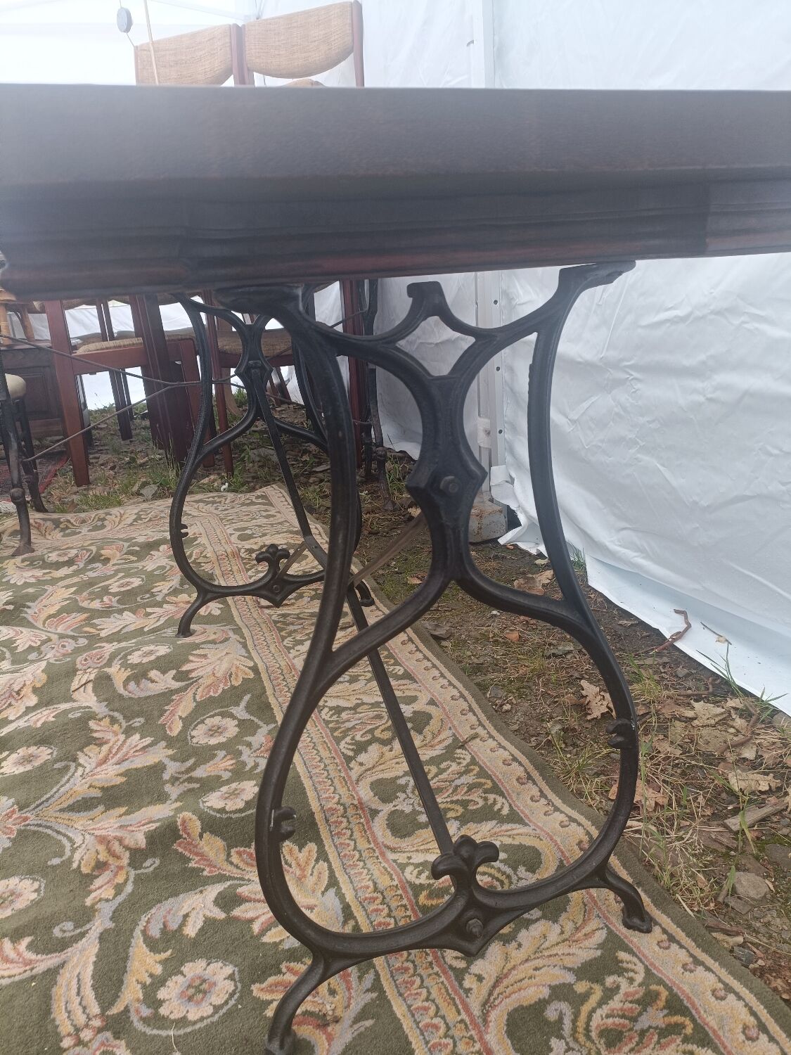 Bistro table wood and wrought iron tray