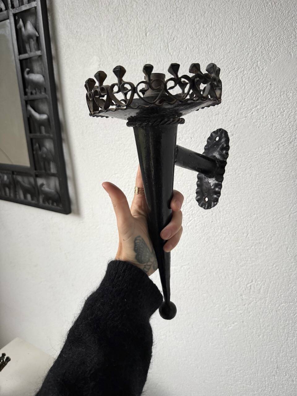 Black metal brutalist wall lights