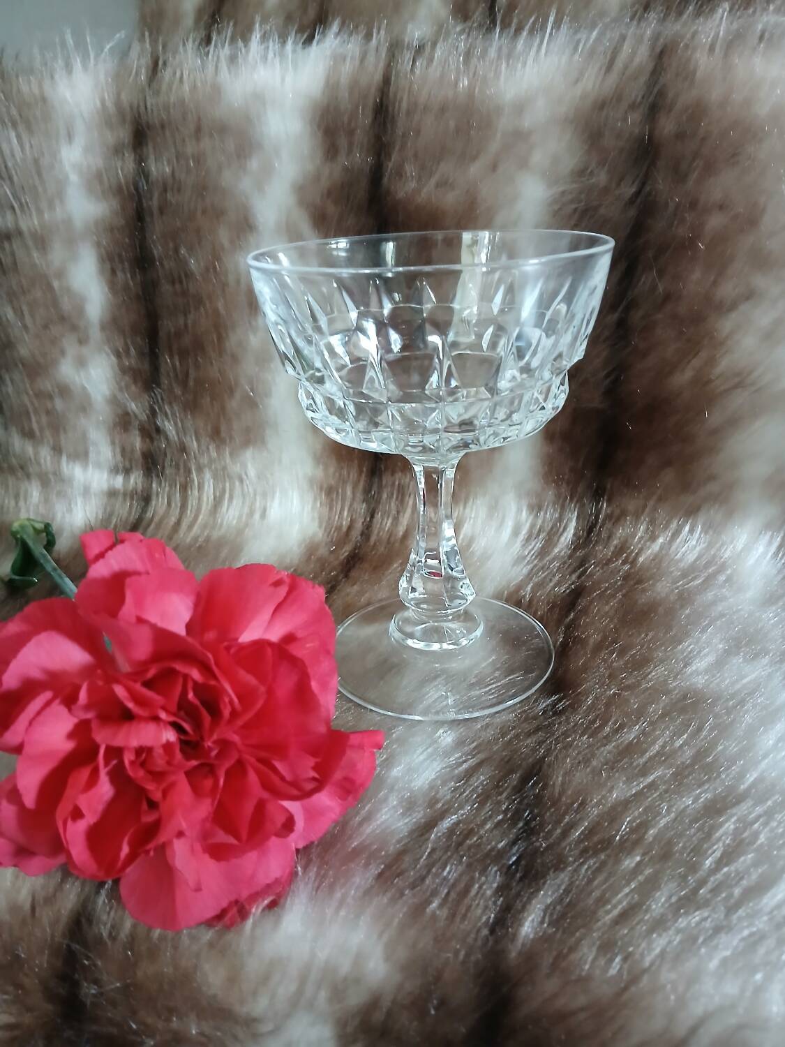 7 antique crystal champagne coupes