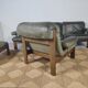 Modulable sofa an armchair in leather and wood