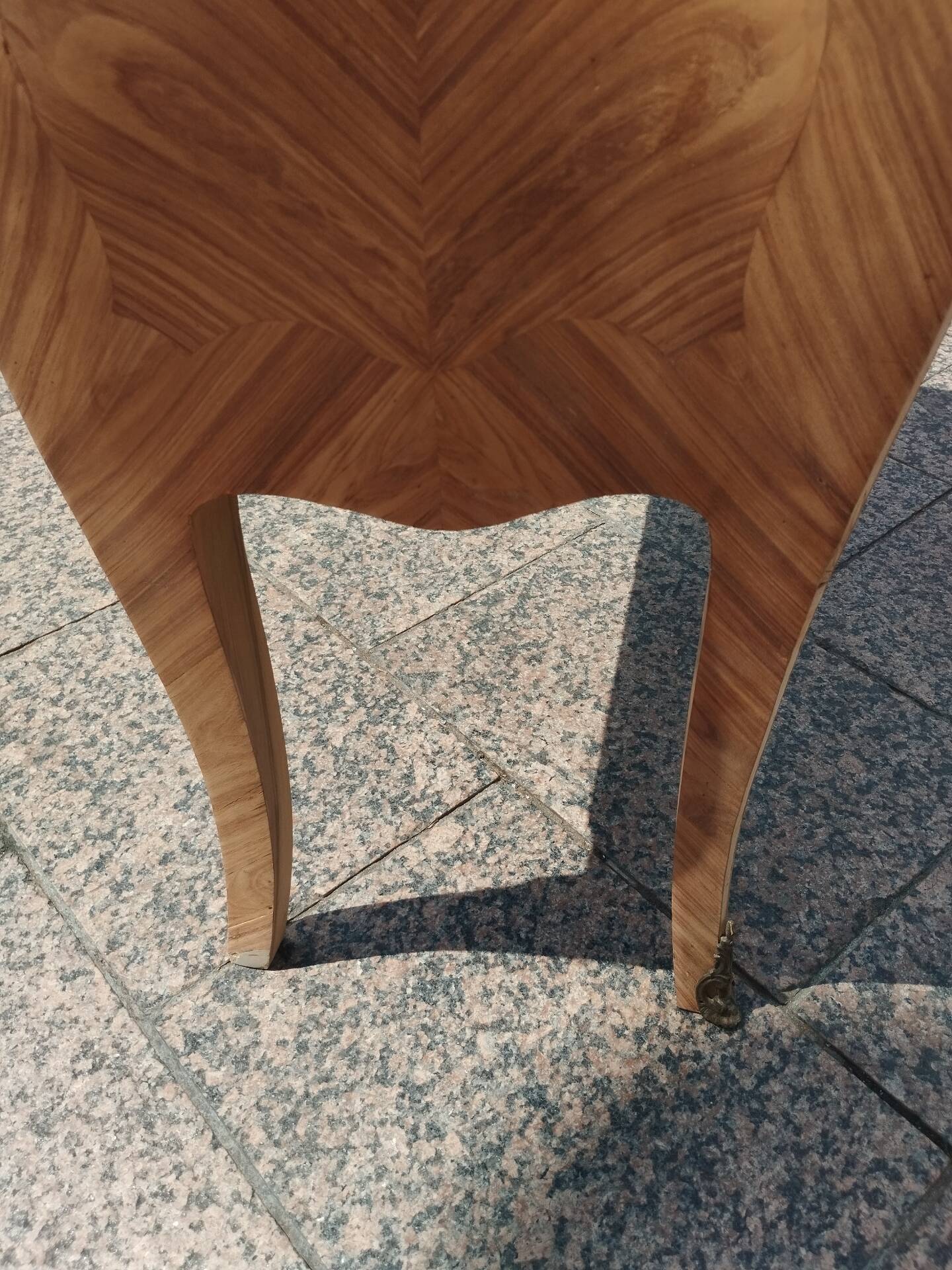 Antique commode in marquetry in the Louis XV style with a marble top.