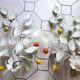 Pair of 70s tole foliage lemon clementine fruit wall lights