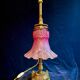 Large adjustable lamp, brass/pink glass, early 20th century.