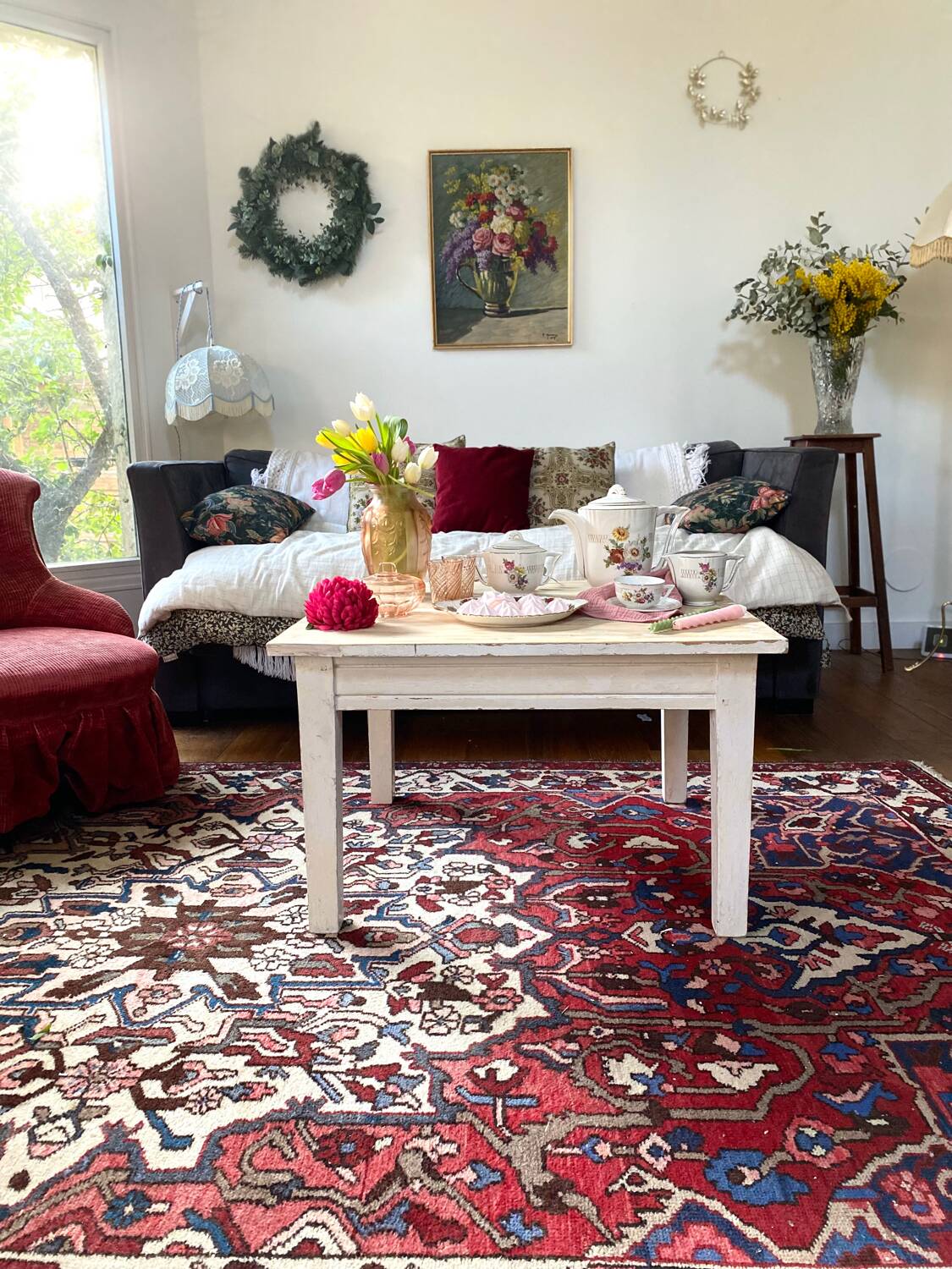 Farmhouse coffee table in antique weathered wood