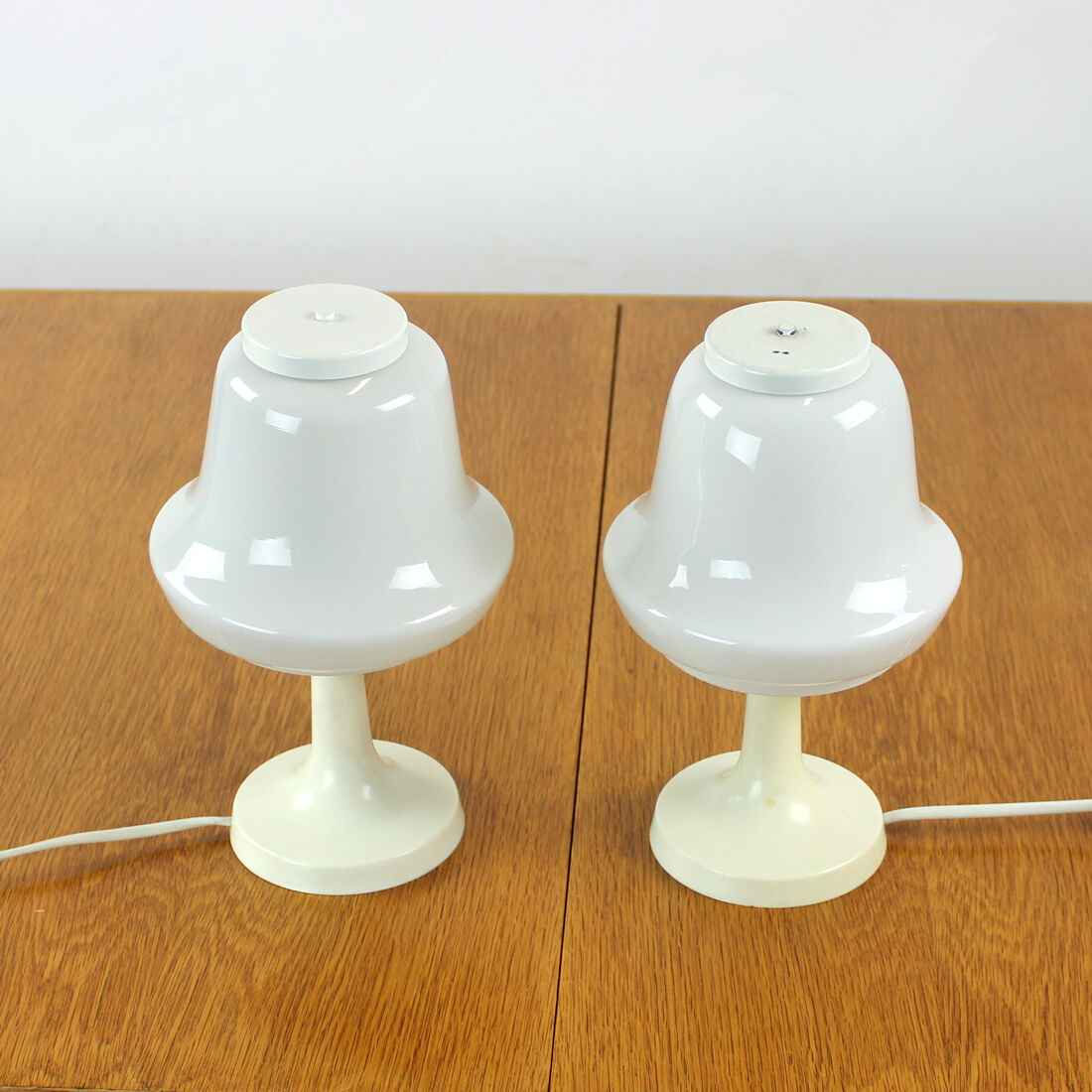 Set of 2 white opaline glass table lamps, Opp Jihlava, Czechoslovakia 1960s