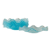 Bols en verre cristal turquoise de six pièces, vintage des années 1980, bords festonnés, texture pressée.