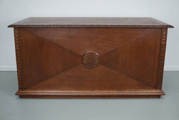 Bureau / Comptoir de Magasin Antique Art Nouveau en Chêne Sculpté, Pays-Bas, Début du 20ème Siècle