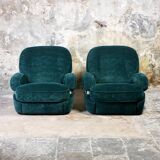 Pair of Beka armchairs in green velvet