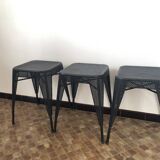 Set of 3 vintage 50s perforated metal stools