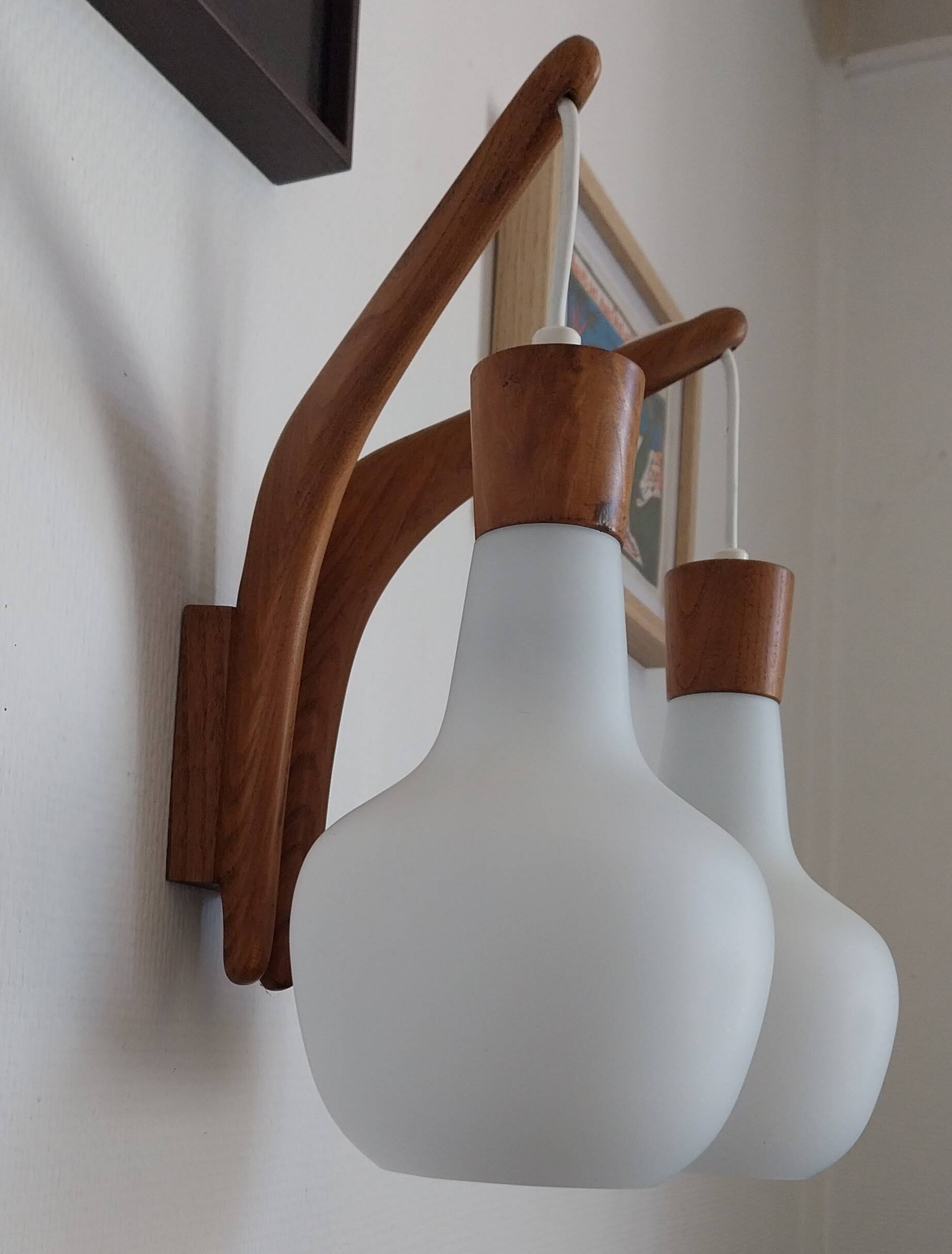double teak wall lamp and Scandinavian suspended opalines