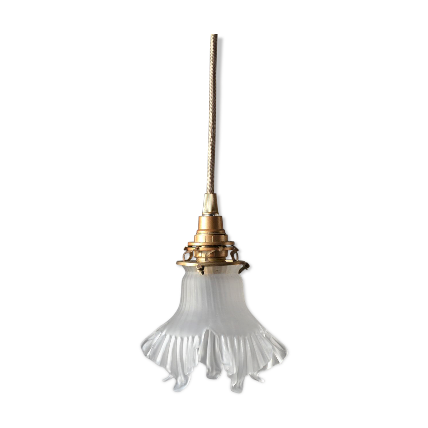 Frosted glass deco stroller, floral art deco walking lamp - beige cord