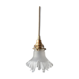 Frosted glass deco stroller, floral art deco walking lamp - beige cord