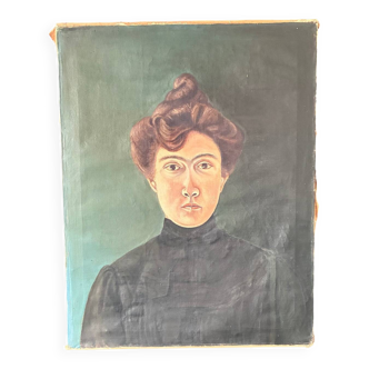 Portrait Huile Sur Toile Femme Fin  XIXe