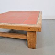 Brutalist Oak Coffee Table with Terracotta Tiles, 1950s