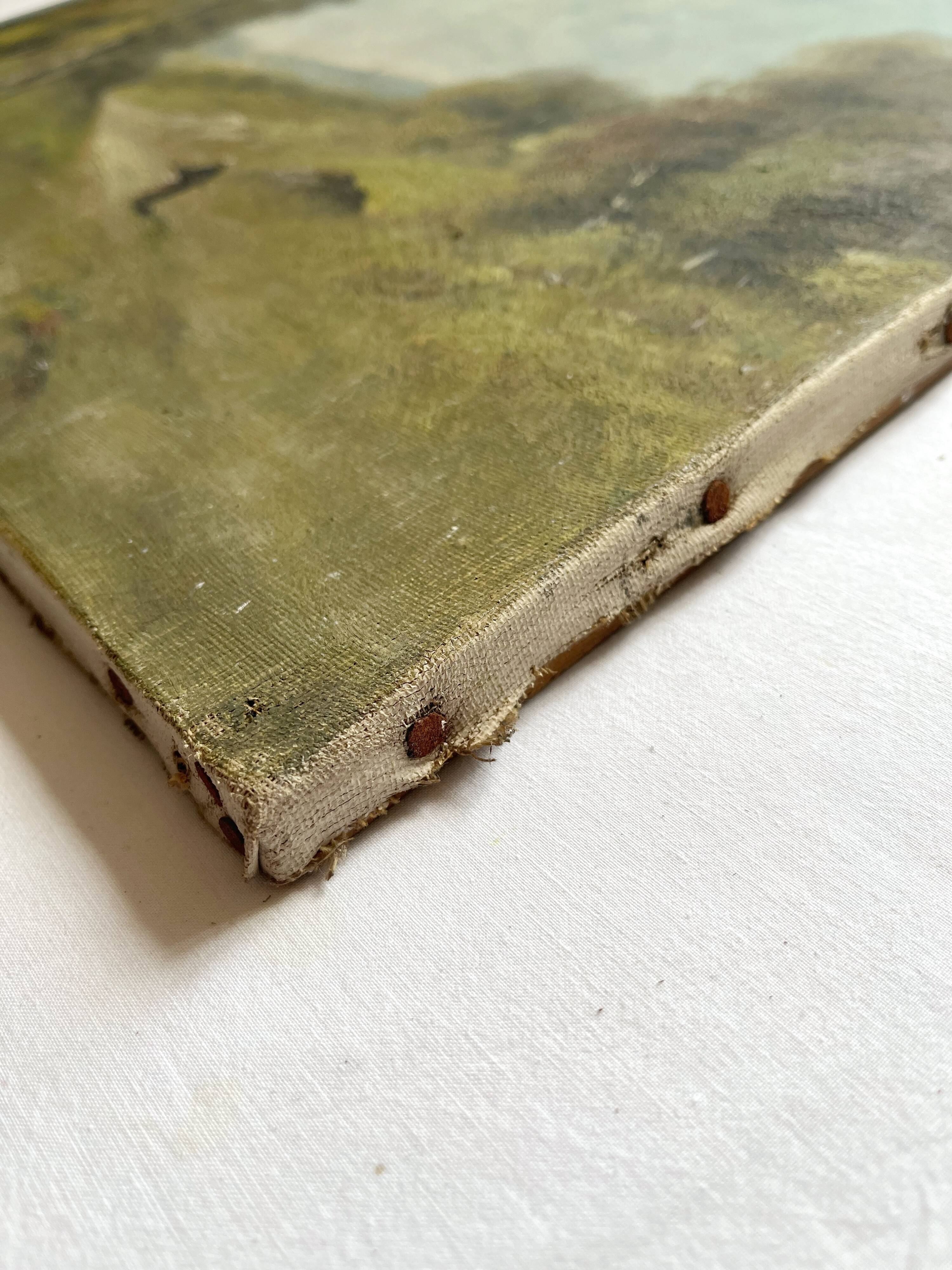 Antique oil painting on canvas, landscape, signed Lucien Félix Henry, 19th century