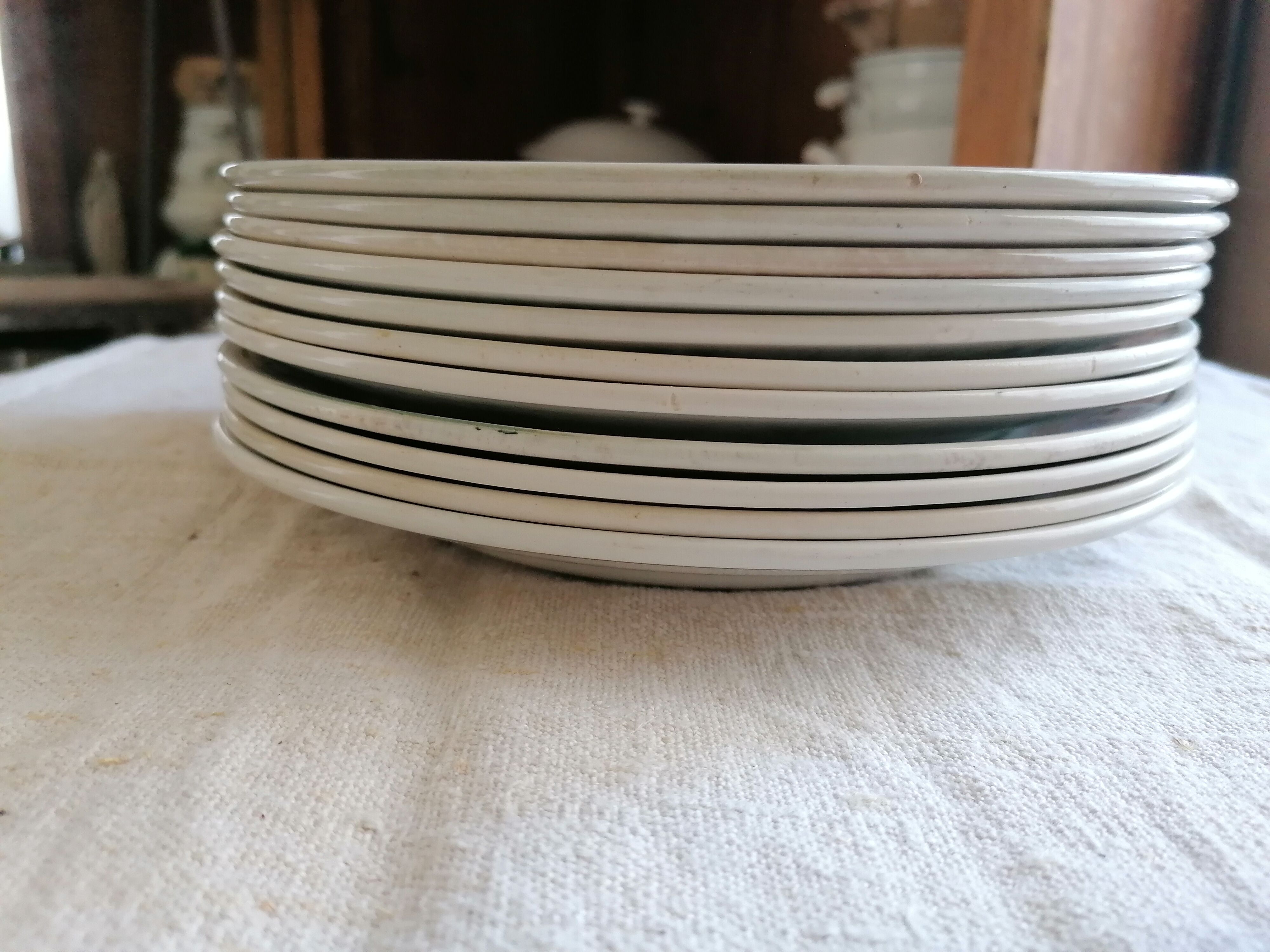 Set of 11 flat earthenware plates