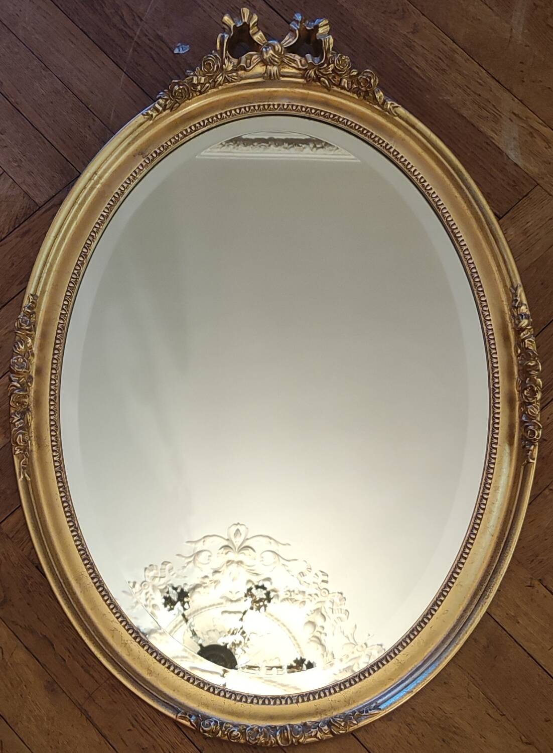 Ancien miroir biseauté stuck doré style Louis XVI