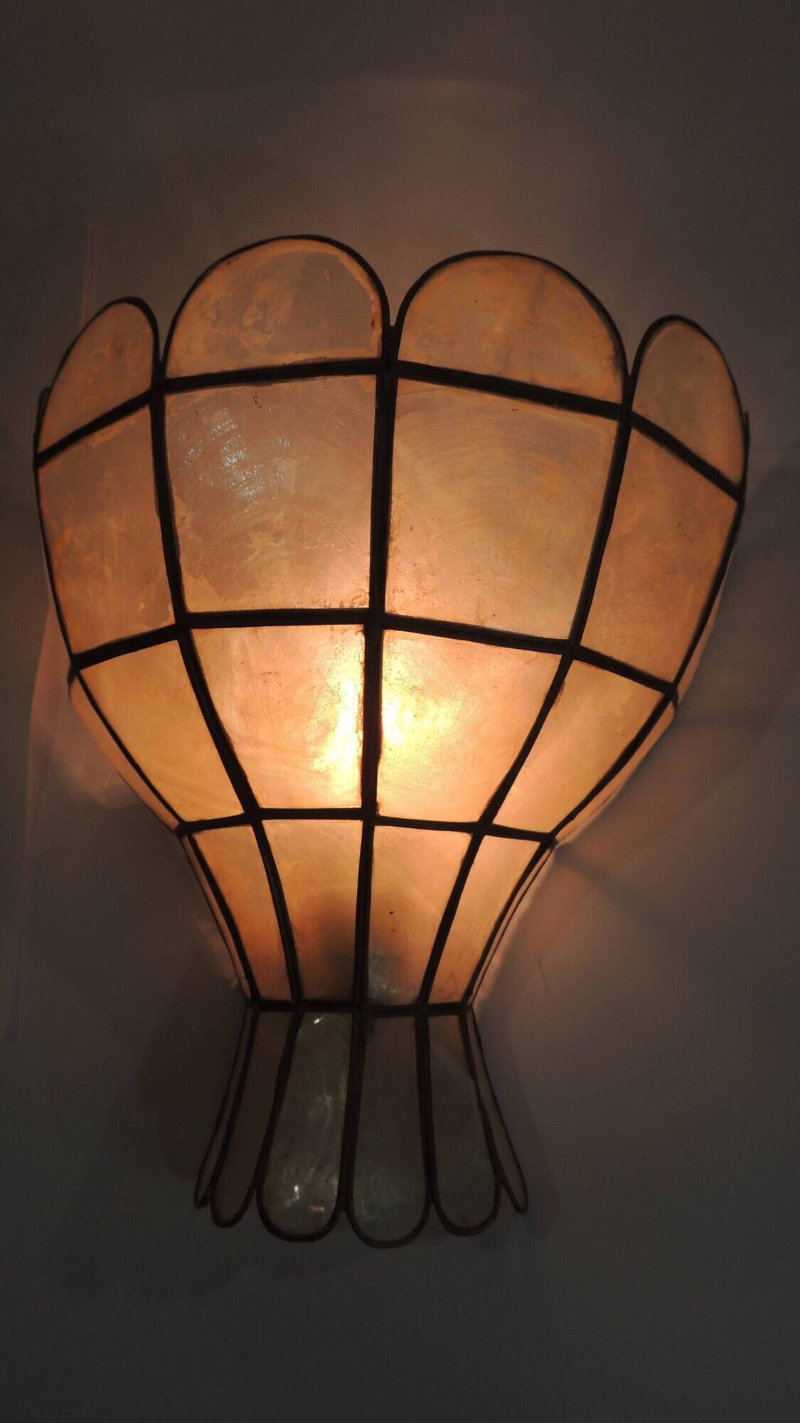 Pair of vintage mother-of-pearl and brass wall sconces – Floral shape