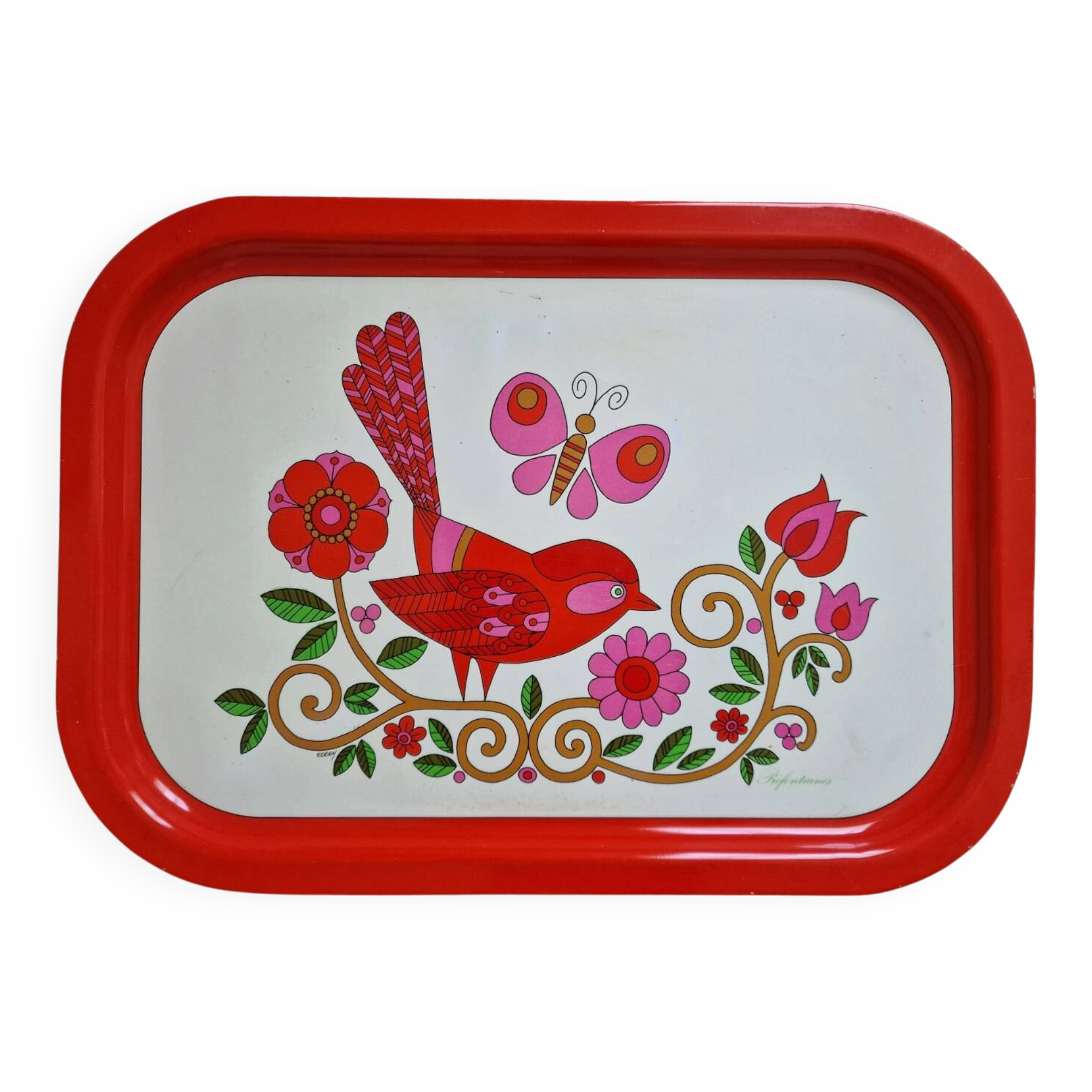 Vintage rectangular metal tray Préfontaines by Edery