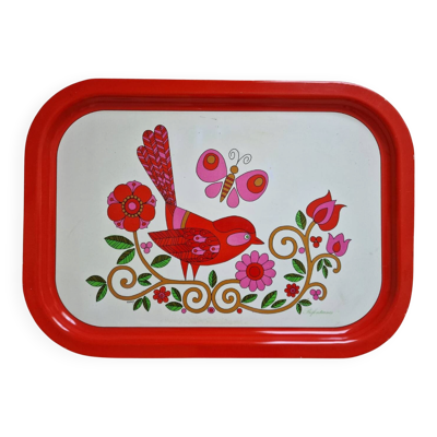 Plateau rectangulaire vintage en metal Préfontaines par Edery