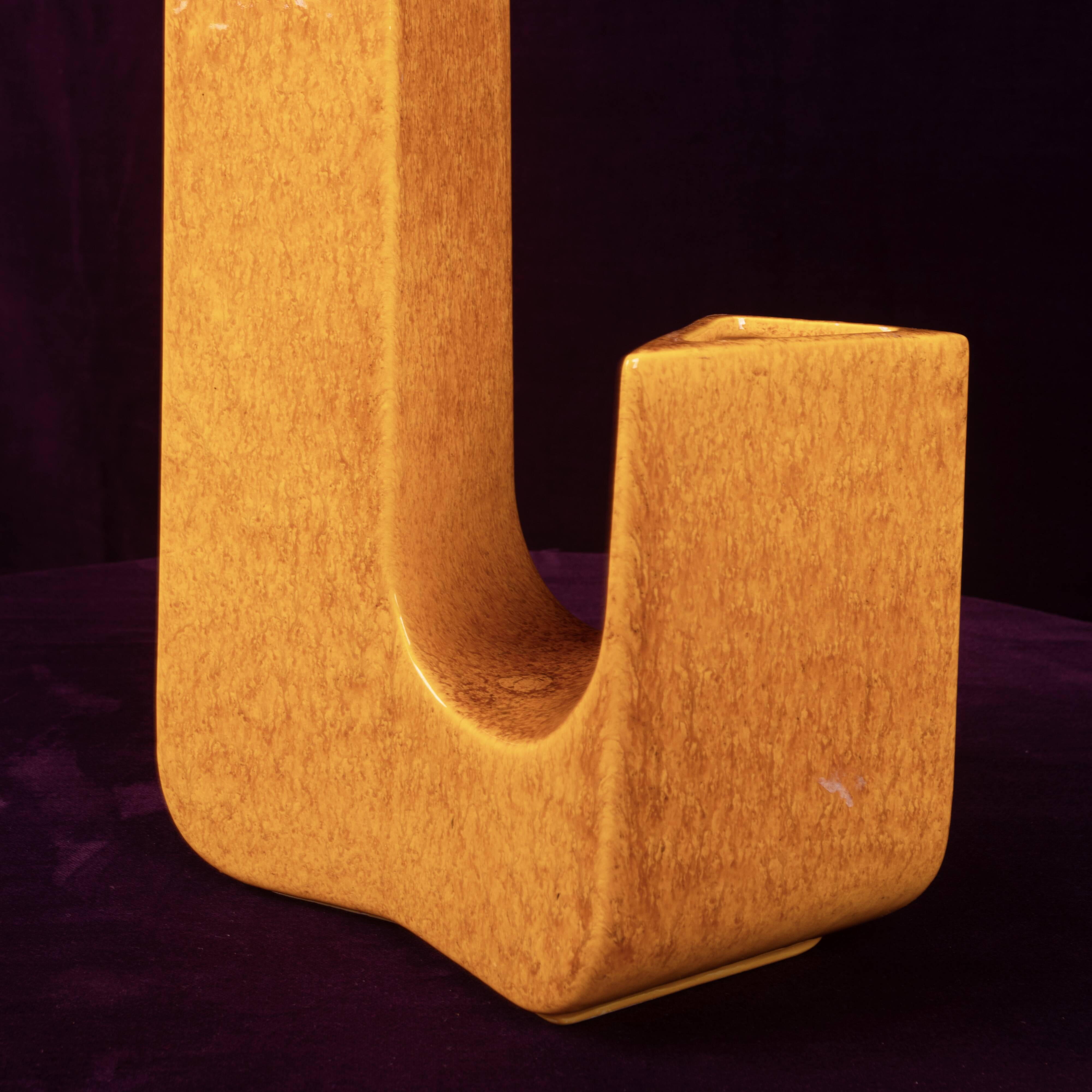 Sculptural Amber Ceramic Space Age Vase, Italy 1970