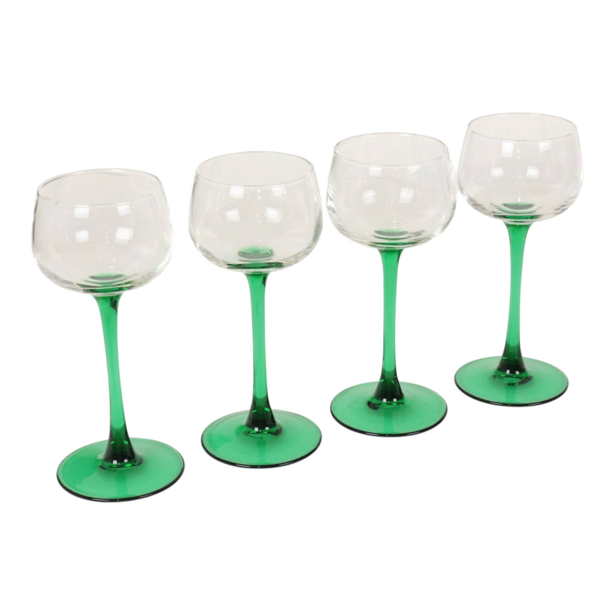 Set of 4 Vintage Luminarc Alsace Wine Glasses Narrow Green Stems