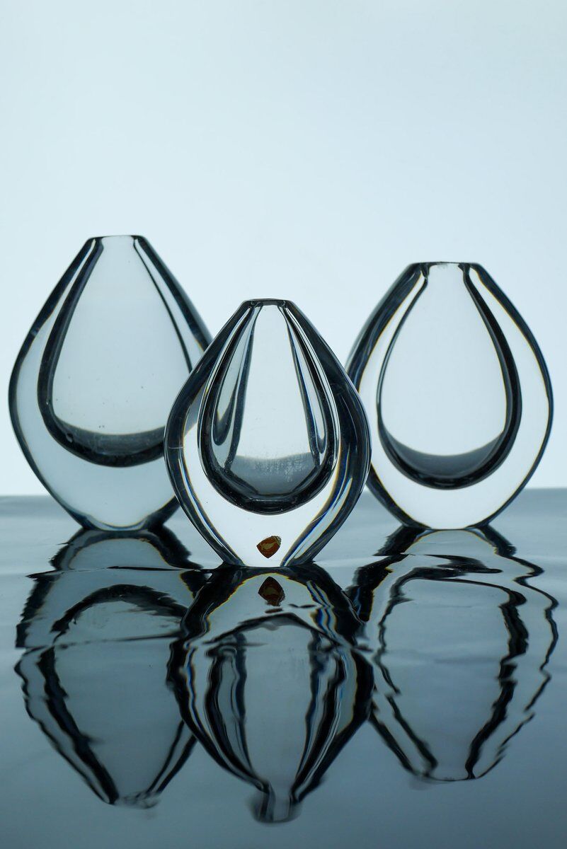 Crystal Lucid Drop Glass Vases by Sven Palmqvist for Orrefors, Sweden, 1950s, set of 3