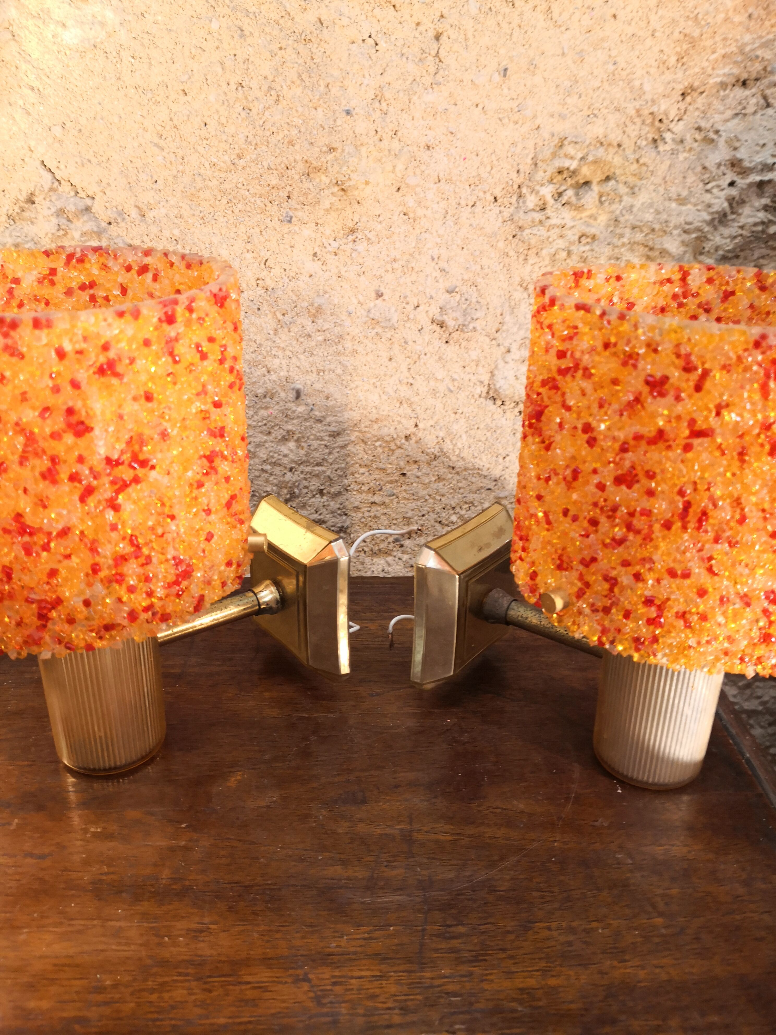 Wall lamps in perspex orange granite