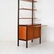 Vintage Scandinavian bookcase with pull-out desk and brass supports