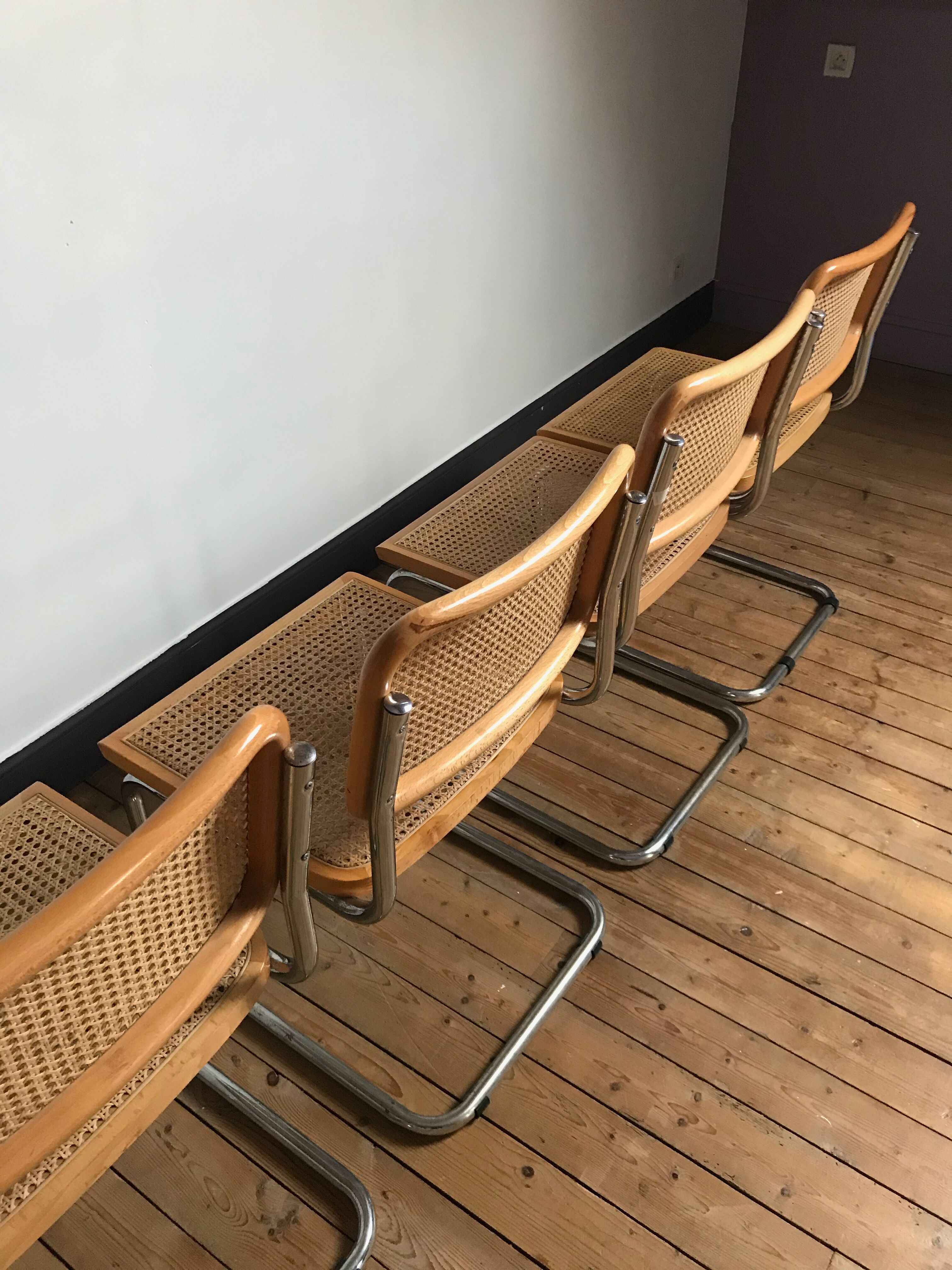 4 Chairs Beige Cesca B32 by Marcel Breuer